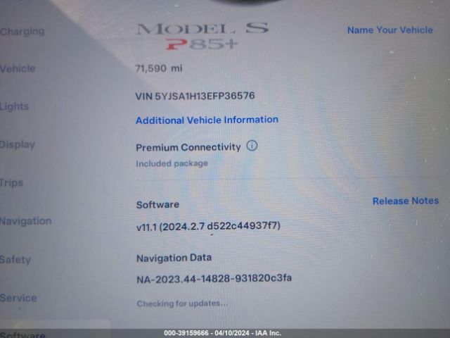 5YJSA1H13EFP36576 Tesla Model S P85