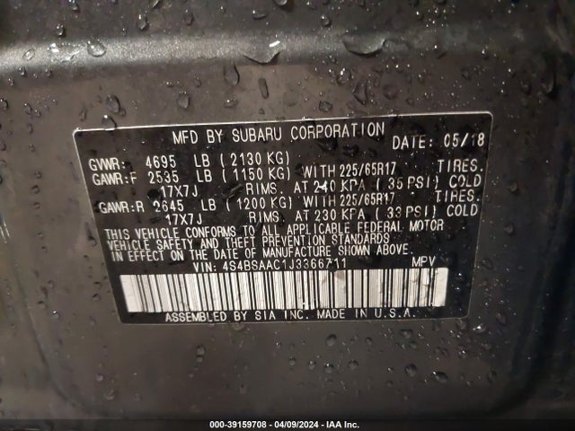 Subaru Outback 2.5i 2018 4S4BSAAC1J3366711 Image 9