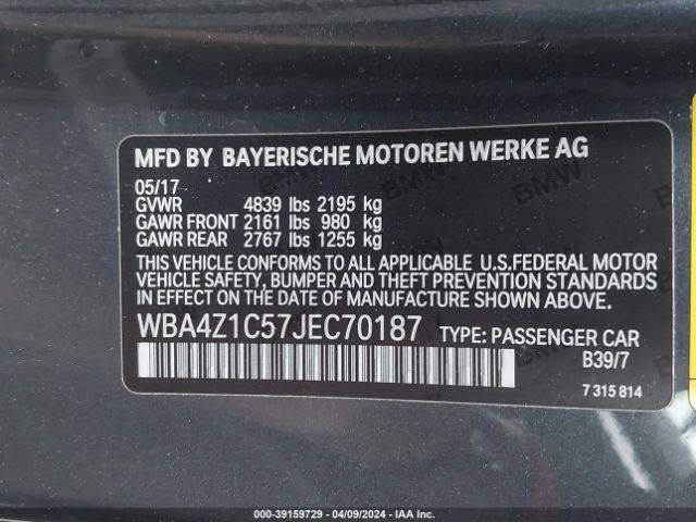WBA4Z1C57JEC70187 BMW 430I