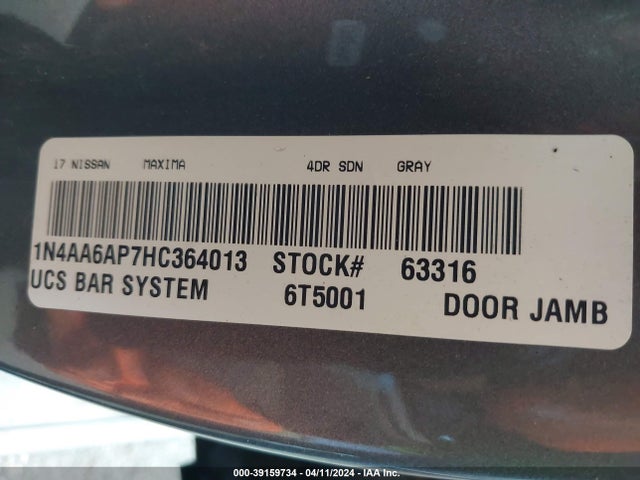 Nissan Maxima 3.5 S 2017 1N4AA6AP7HC364013 Image 9