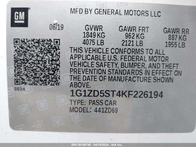 Chevrolet MALIBU LT 2019 1G1ZD5ST4KF226194 Image 9