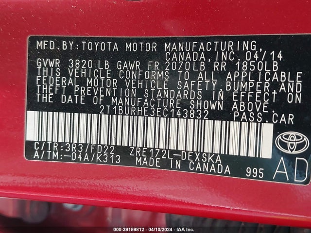 Toyota Corolla S Plus 2014 2T1BURHE3EC143832 Image 9