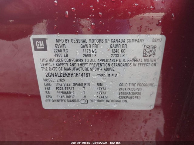 Chevrolet EQUINOX LT 2017 2GNALCEK5H1614167 Image 9