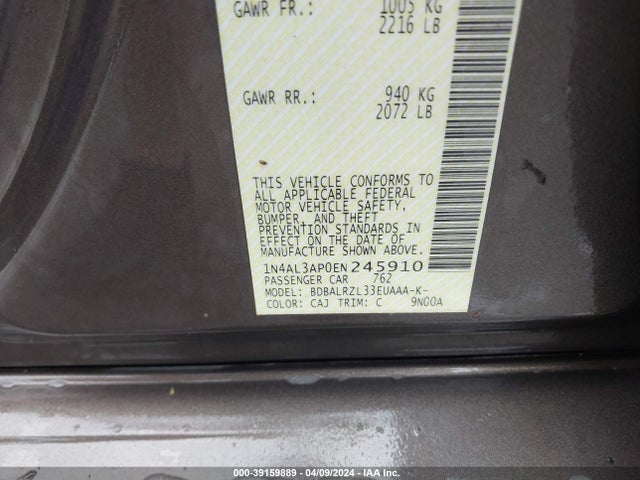 Nissan Altima 2.5 S 2014 1N4AL3AP0EN245910 Image 9