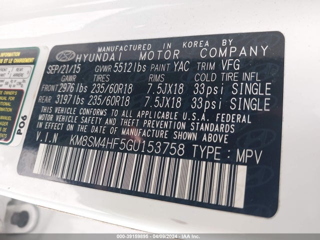 Hyundai Santa Fe Se 2016 KM8SM4HF5GU153758 Image 9