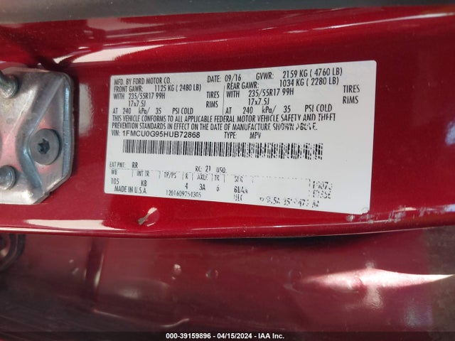Ford ESCAPE SE 2017 1FMCU0G95HUB72868 Image 9