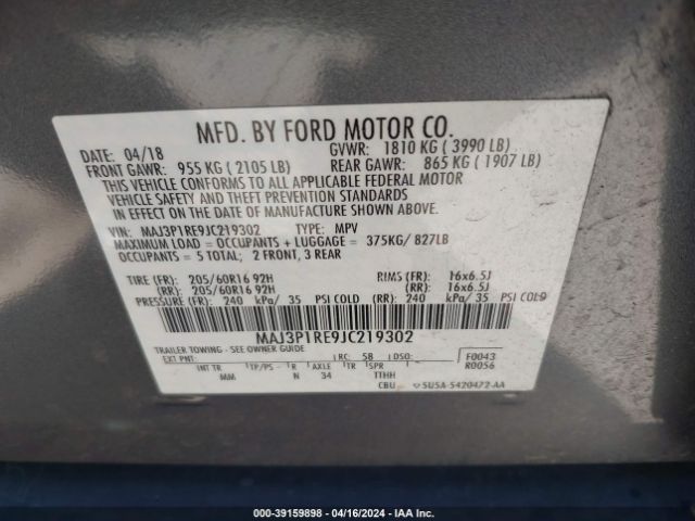 MAJ3P1RE9JC219302 Ford ECOSPORT S