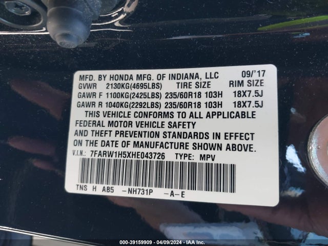 Honda CR-V EX 2017 7FARW1H5XHE043726 Image 9