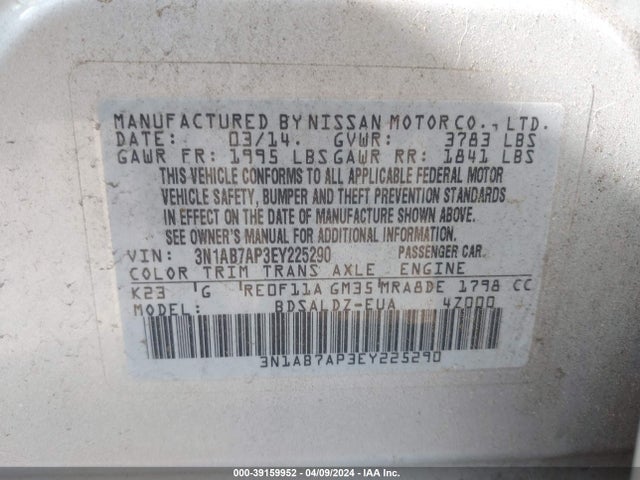 Nissan SENTRA SV 2014 3N1AB7AP3EY225290 Image 9