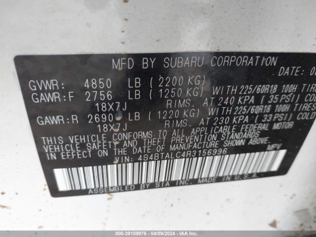 4S4BTALC4R3156996 Subaru Outback Onyx Edition