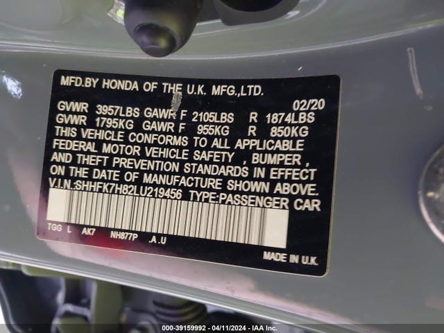 Honda Civic Ex-l 2020 SHHFK7H82LU219456 Image 9