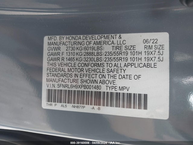 Honda Odyssey Elite 2023 5FNRL6H9XPB001480 Image 9