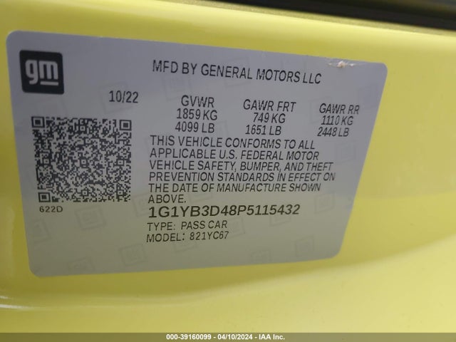 Chevrolet Corvette Stingray Rwd  2lt 2023 1G1YB3D48P5115432 Image 9