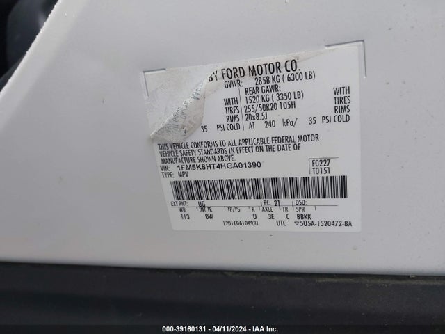 Ford Explorer Platinum 2017 1FM5K8HT4HGA01390 Image 9