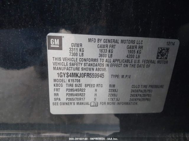 1GYS4MKJ0FR559945 Cadillac Escalade Luxury