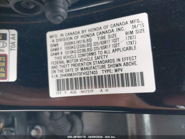 Honda Cr-v Ex-l 2015 2HKRM3H70FH527403 Image 9