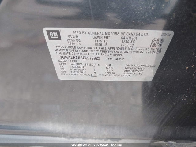 Chevrolet EQUINOX LS 2014 2GNALAEK6E6279925 Image 9