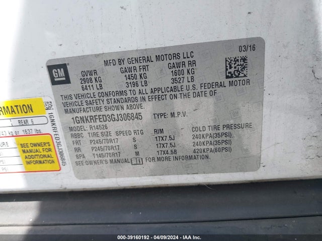 Chevrolet Traverse Ls 2016 1GNKRFED3GJ306845 Image 9