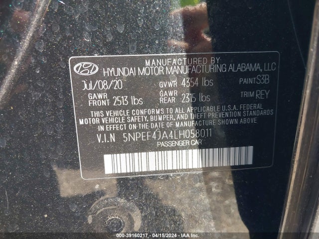 Hyundai SONATA SEL 2020 5NPEF4JA4LH058011 Image 9