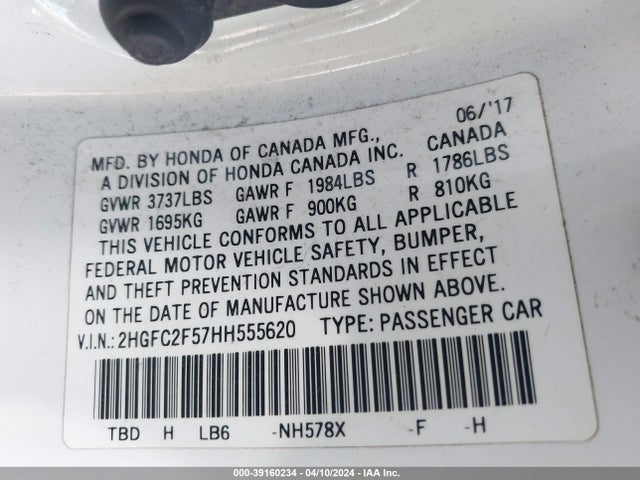 Honda Civic Lx 2017 2HGFC2F57HH555620 Image 9