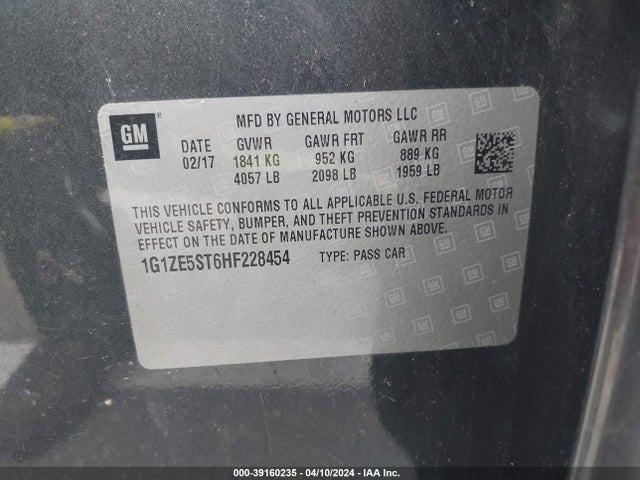 Chevrolet MALIBU 1LT 2017 1G1ZE5ST6HF228454 Image 9