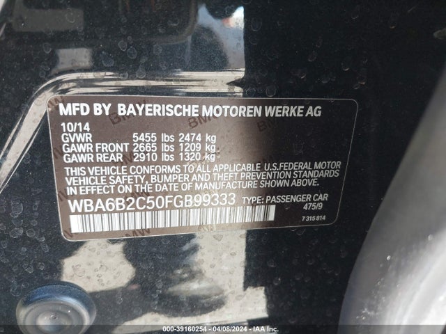 BMW 650i Gran Coupe 2015 WBA6B2C50FGB99333 Image 9