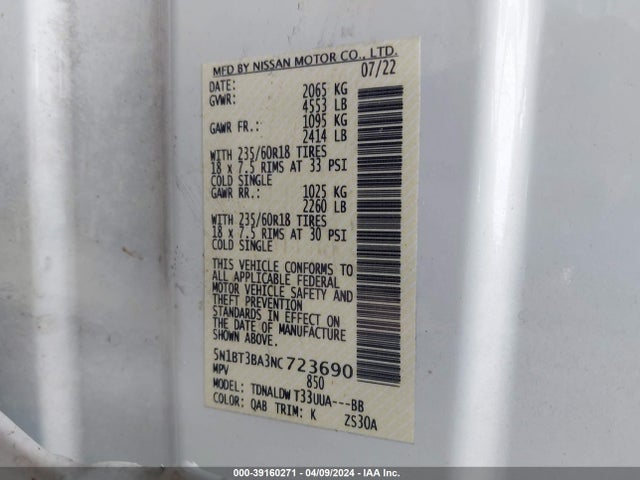 Nissan Rogue Sv Fwd 2022 5N1BT3BA3NC723690 Image 9