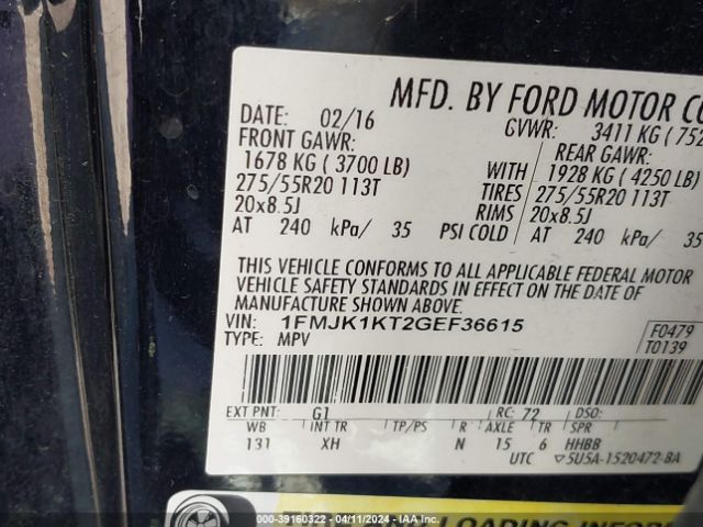 1FMJK1KT2GEF36615 Ford Expedition El Limited
