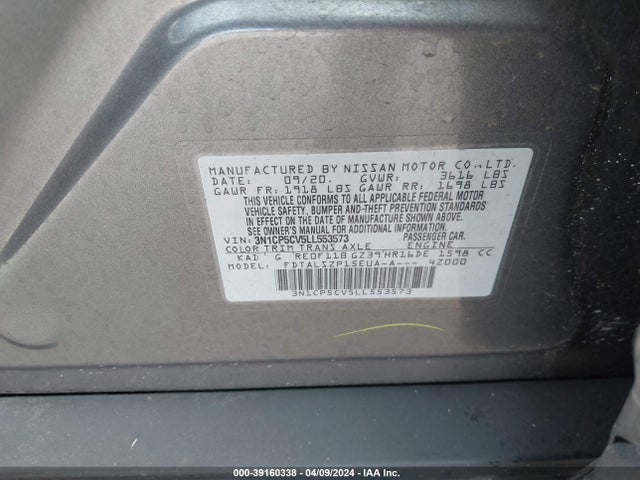 Nissan Kicks Sv Xtronic Cvt 2020 3N1CP5CV5LL553573 Image 9