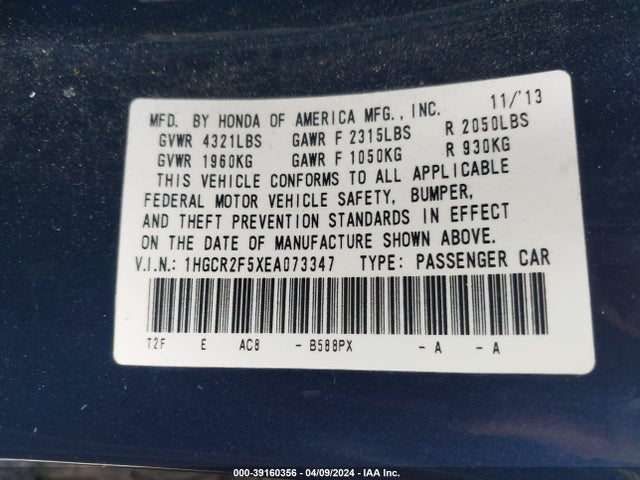 Honda Accord Sport 2014 1HGCR2F5XEA073347 Image 9