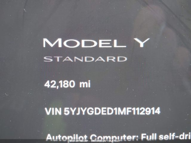 5YJYGDED1MF112914 Tesla Model Y Standard Range Rear-wheel Drive