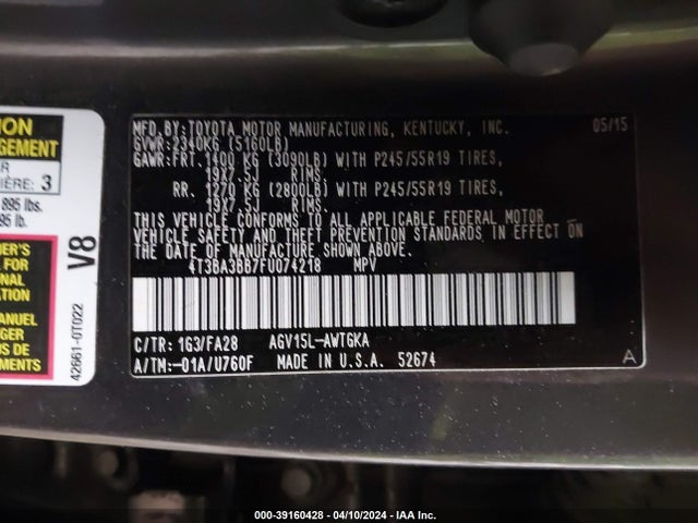 Toyota VENZA LE 2015 4T3BA3BB7FU074218 Image 9