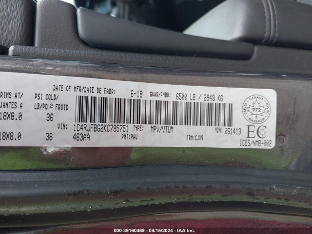 Jeep Grand Cherokee Limited 2019 1C4RJFBG2KC795751 Image 9
