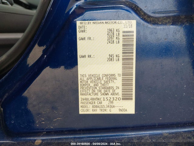 Nissan Altima 2.5 S 2019 1N4BL4BV9KC152320 Image 9