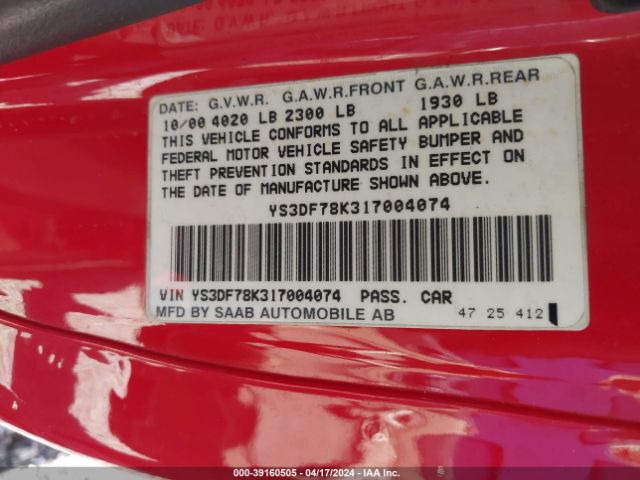 2001 SAAB 9-3 YS3DF78K317004074 Photo 8