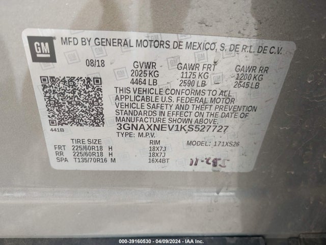 Chevrolet Equinox Premier 2019 3GNAXNEV1KS527727 Image 9