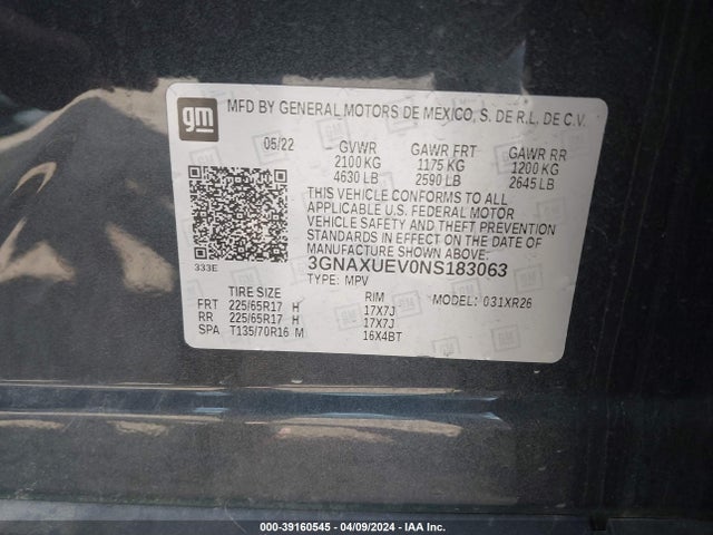 Chevrolet Equinox Awd Lt 2022 3GNAXUEV0NS183063 Image 9