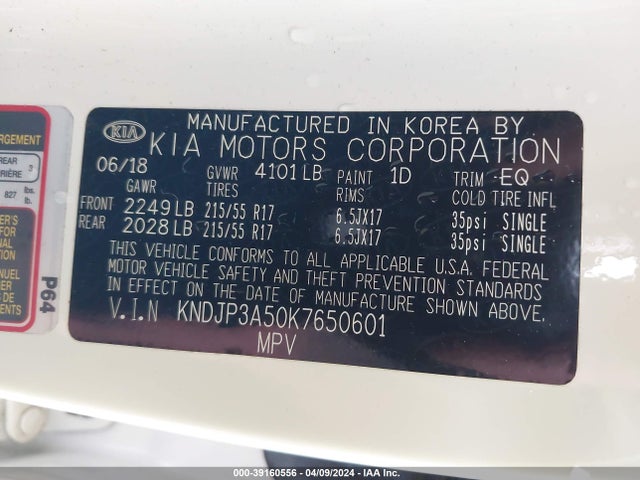 KIA SOUL + 2019 KNDJP3A50K7650601 Image 9