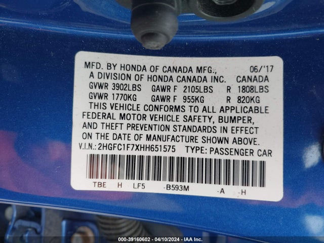 Honda Civic Ex-l 2017 2HGFC1F7XHH651575 Image 9