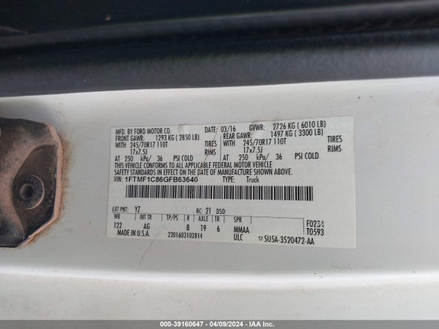 Ford F-150 Xl 2016 1FTMF1C86GFB63640 Image 9