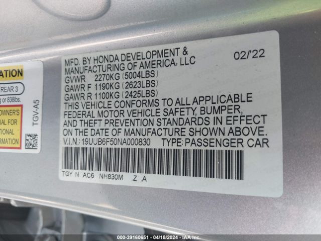 19UUB6F50NA000830 Acura Tlx A-spec Package