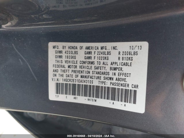 Honda ACCORD LX 2014 1HGCR2E31EA043105 Image 9