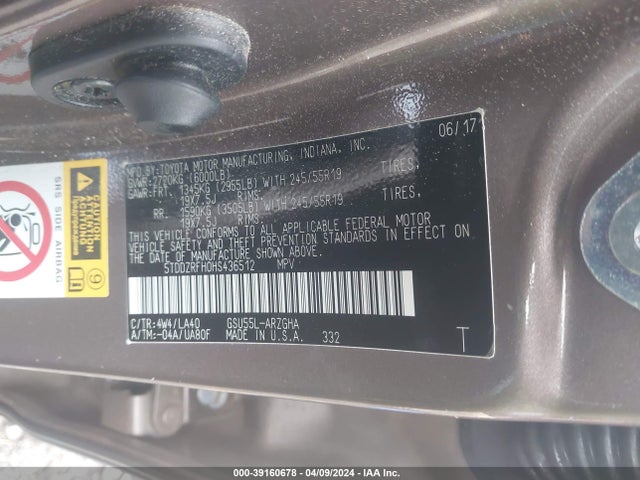 Toyota Highlander Limited 2017 5TDDZRFH0HS436512 Image 9