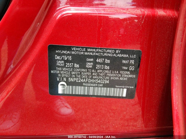 Hyundai Sonata 2017 5NPE24AF0HH540294 Image 9