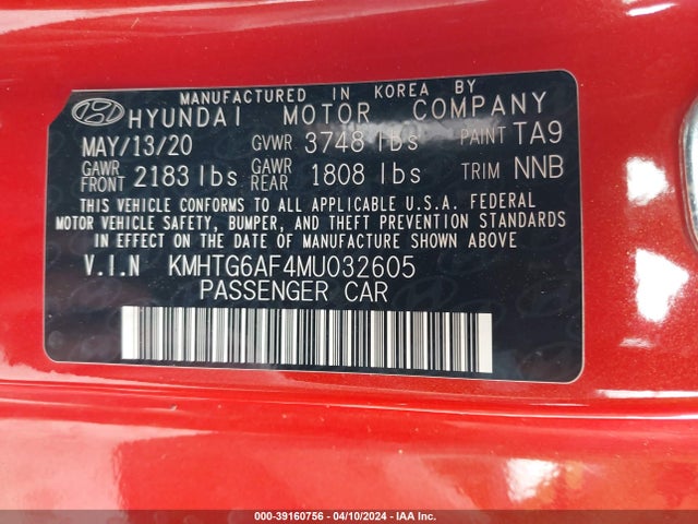 Hyundai Veloster 2.0 2021 KMHTG6AF4MU032605 Image 9