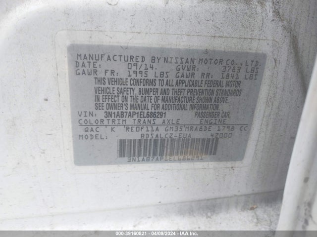 Nissan SENTRA S 2014 3N1AB7AP1EL686291 Image 9
