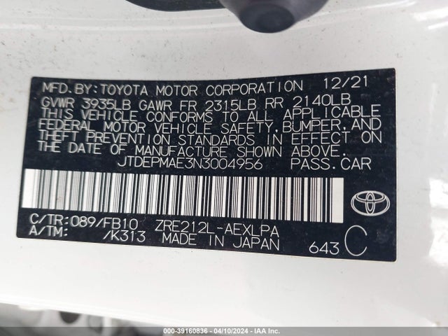 Toyota COROLLA LE 2022 JTDEPMAE3N3004956 Image 9