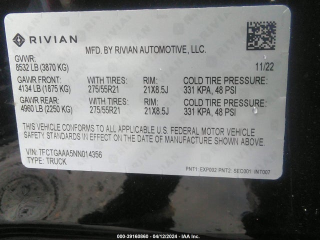Rivian R1t Adventure 2022 7FCTGAAA5NN014356 Image 9
