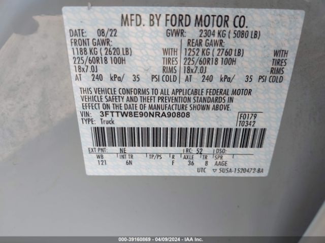 3FTTW8E90NRA90808 Ford Maverick Lariat