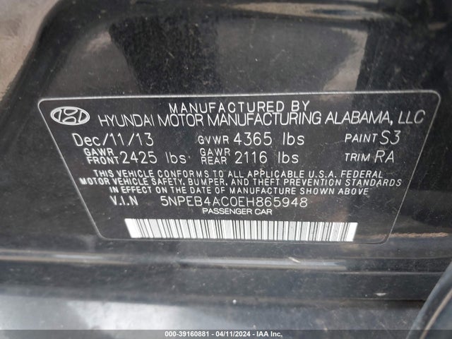Hyundai SONATA GLS 2014 5NPEB4AC0EH865948 Image 9